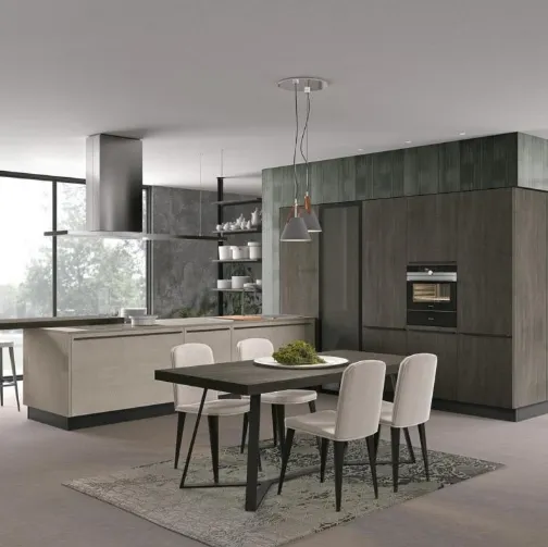 Cucina Moderna con penisola Clover 14 in Rovere e laccato opaco di Lube