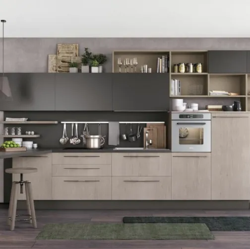 Cucina Moderna con penisola Clover 18 in Rovere e laccato di Lube